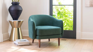 Burrow Pica Accent Armchair Stain-Resistant Fabric Living Room Furniture - Jade Velvet, Midnight Velvet, and Ivory Bouclé