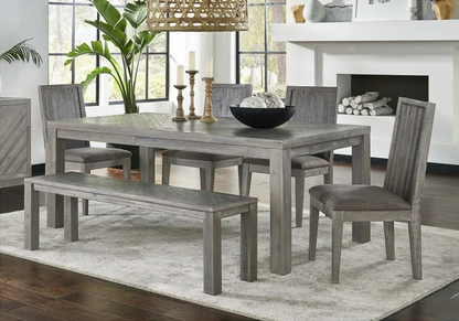 Apt2b Allister Dining Table and Chairs Set Acacia Wood Table Fabric Seats Dining Room Furniture