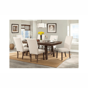 Apt2b Mariposa Dining Table and Chairs Set Acacia Veneer Wood Table Beige Fabric Seats Dining Room Furniture - Smart Online Furniture